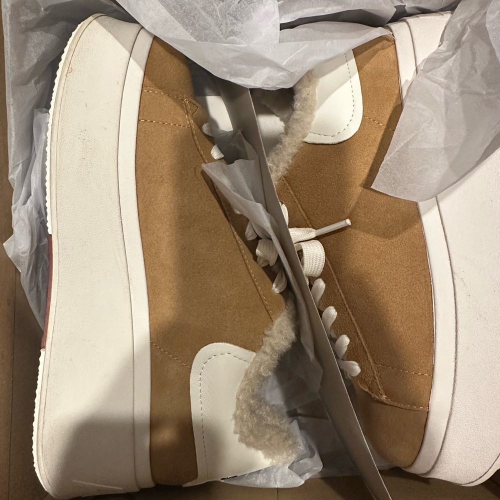 Ash Be Kind Sherpa Tan and White High-Top Sneakers